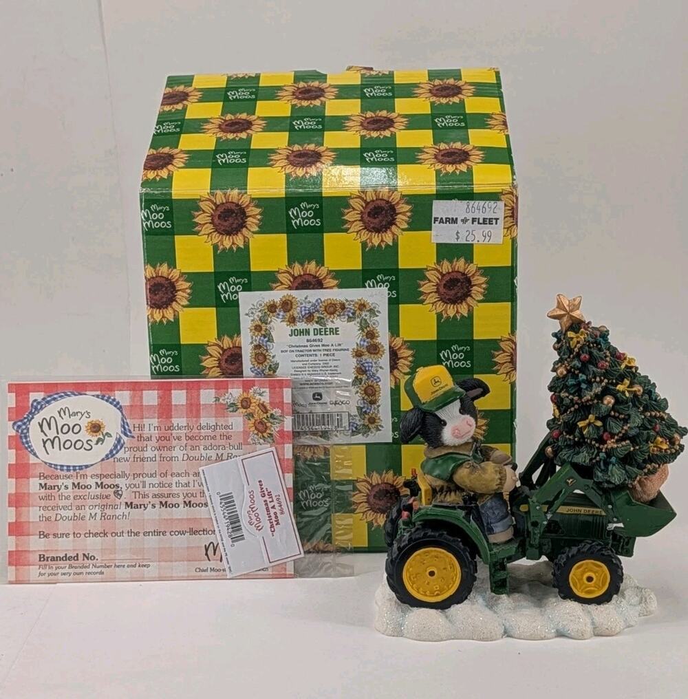 Marys Moo Moos Christmas Gives Moo A Lift Tree Tractor John Deere 2000 Enesco